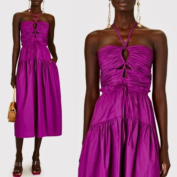 🌺🎉HP🎉🌺 NWT Ulla Johnson Ella Cutout Halter Dress Orchid - Picture 6 of 16
